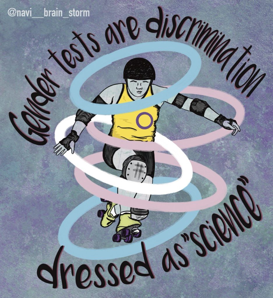 Grafik mit Text: Gender tests are discriminantion dressed as "science"
